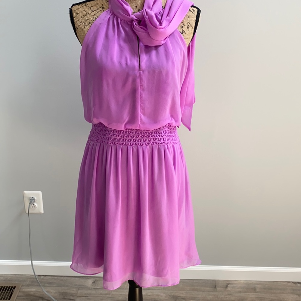Nice sheer mini dress with tie at the neck